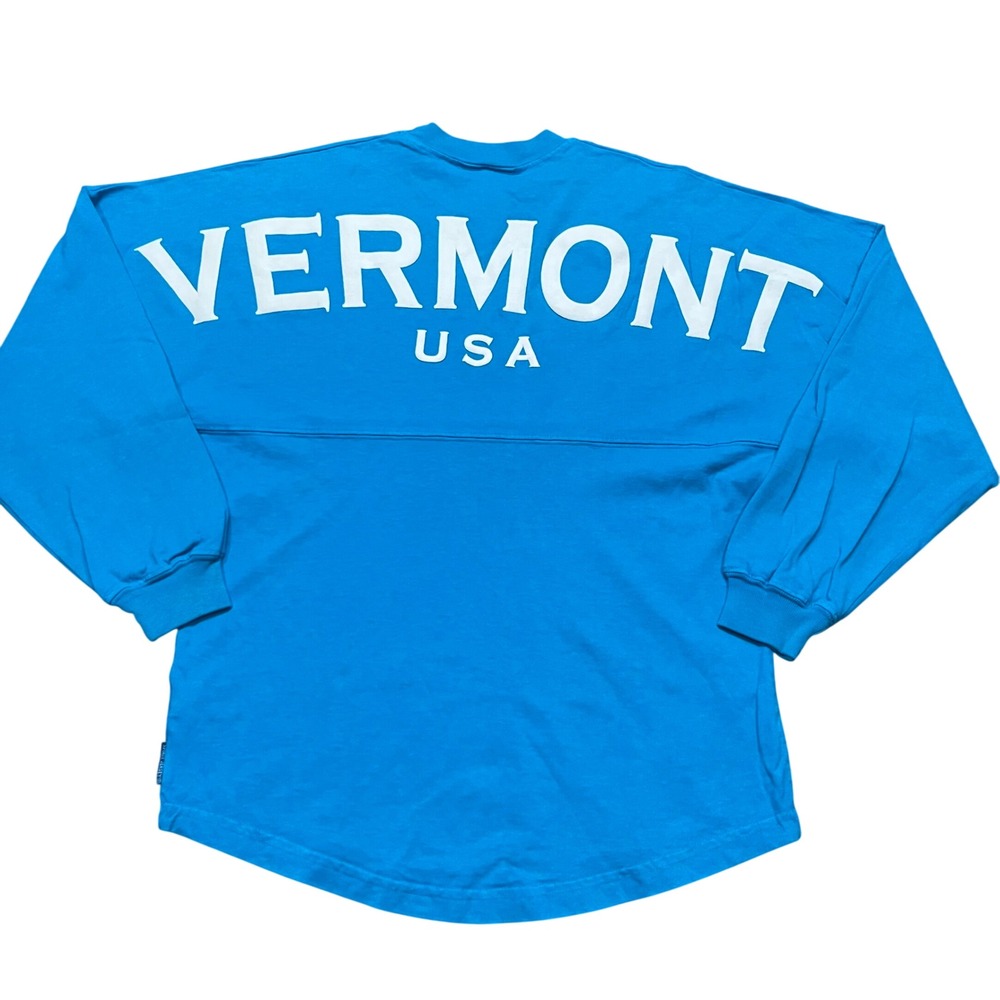 Spirit Jersey Vermont USA Blue Long Sleeve T-Shirt Women XS Oversized Puff Print